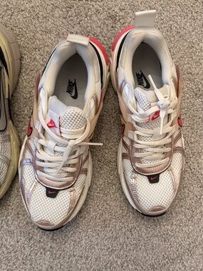 Nike V2K Run White Sneakers with hot Pink  and rose gold Accents